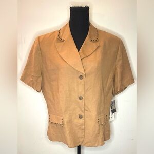 Studio‎ 1- Tan beige, short sleeve button-down dress top
Size 18